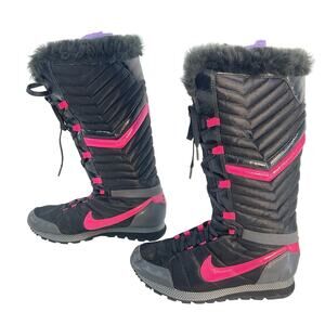 Nike Apres Ultra Sky High Puffer Women's Black & Pink Snow Boots 10 Preowned
